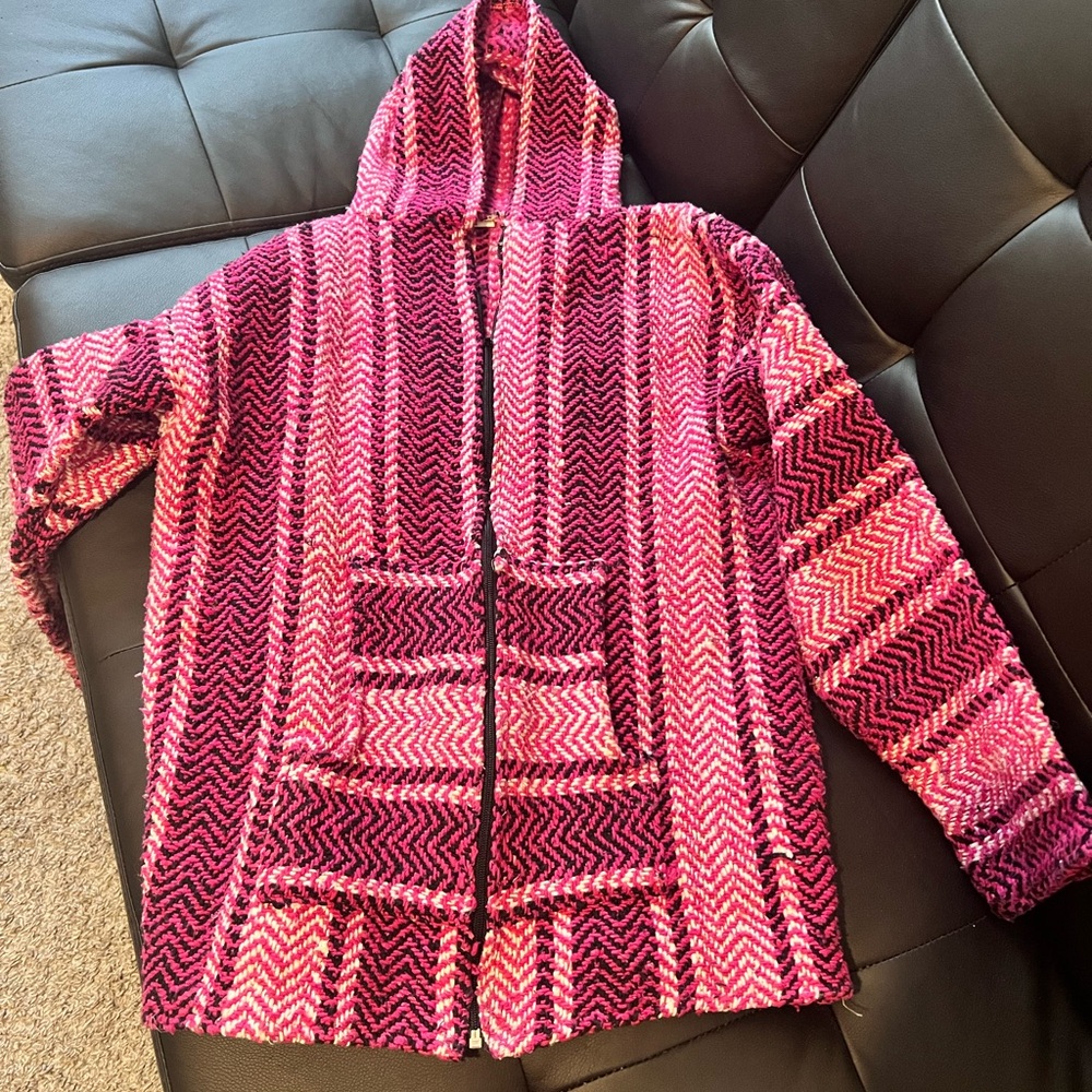 Pink and Red Striped Hooded Jacket